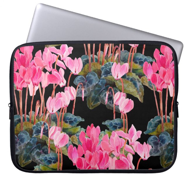 Nahtloses Muster ohne Blumen. Rosa Cyclamen abgesc Laptopschutzhülle (Vorderseite)
