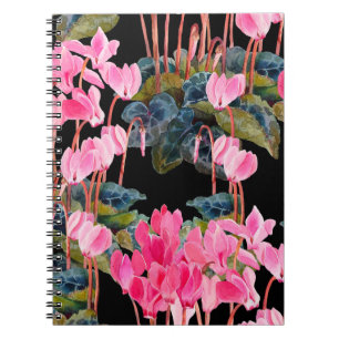Nahtloses Muster ohne Blumen. Rosa Cyclamen abgesc Notizblock