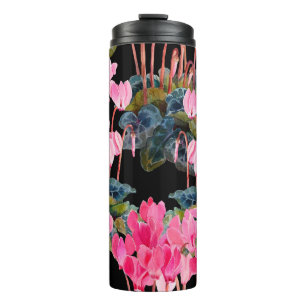Nahtloses Muster ohne Blumen. Rosa Cyclamen abgesc Thermosbecher