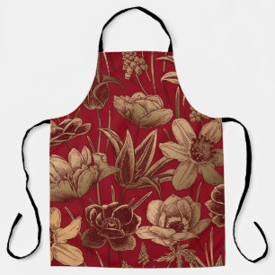 Nahtloses Muster ohne Blumen. Vintager Federhinter Schürze