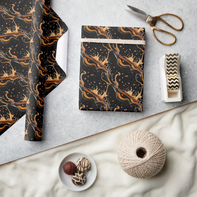 Nahtloses Muster schwarzer Kaffeepause Geschenkpapier (Kunsthandwerk)