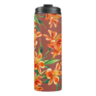 Nahtloses Muster von Alstroemeria, in Wasserfarbe  Thermosbecher