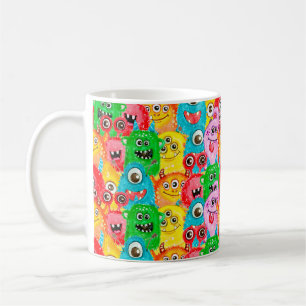Nahtloses Muster von Aquarellfarben mit lustigen M Kaffeetasse