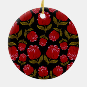 Nahtloses Muster von rote Rosen auf schwarzem Hint Keramik Ornament