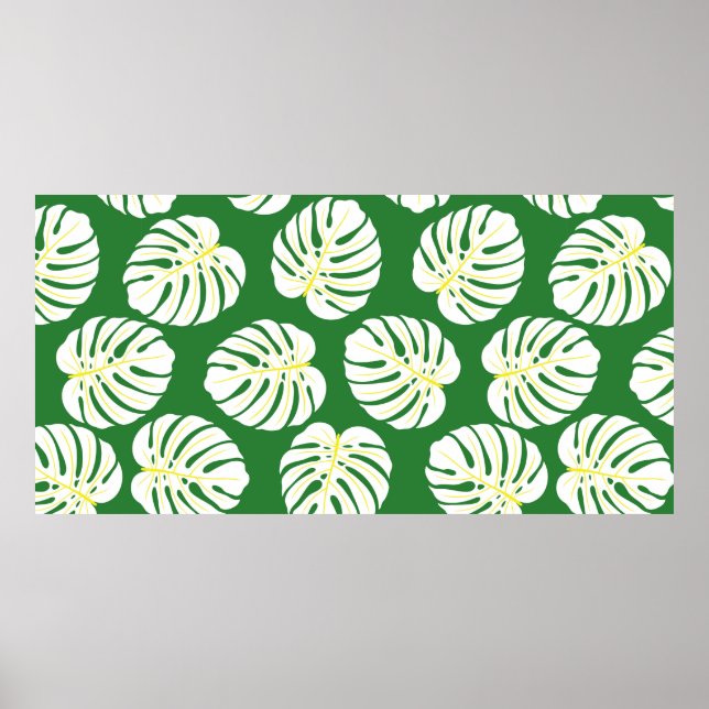 Nahtloses Muster weißer Monstera-Blätter auf einem Poster (Vorne)