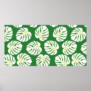Nahtloses Muster weißer Monstera-Blätter auf einem Poster