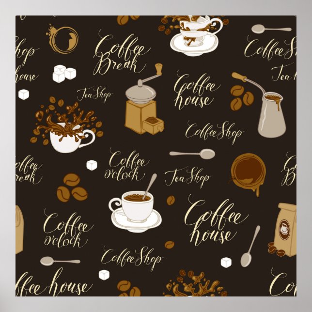 Nahtloses Muster zum Thema Tee und Kaffee im Retro Poster (Vorne)