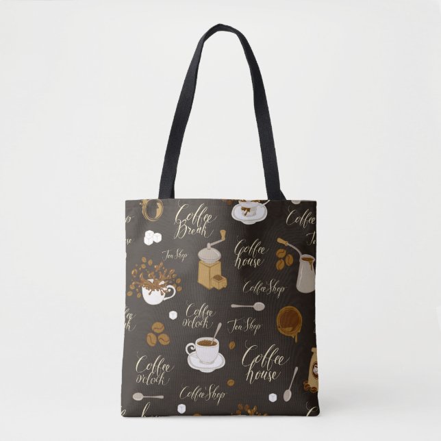 Nahtloses Muster zum Thema Tee und Kaffee im Retro Tasche (Vorderseite)