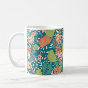 Nahtloses Musterdesign mit handgezeichneten Blume  Kaffeetasse