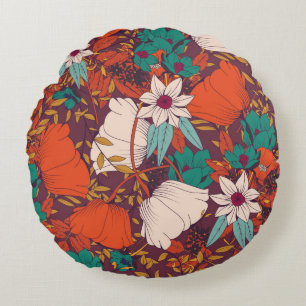 Nahtloses Musterdesign mit handgezeichneten Blume  Rundes Kissen
