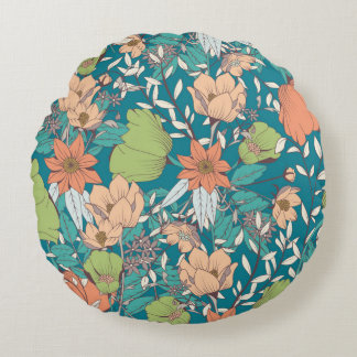 Nahtloses Musterdesign mit handgezeichneten Blume Rundes Kissen