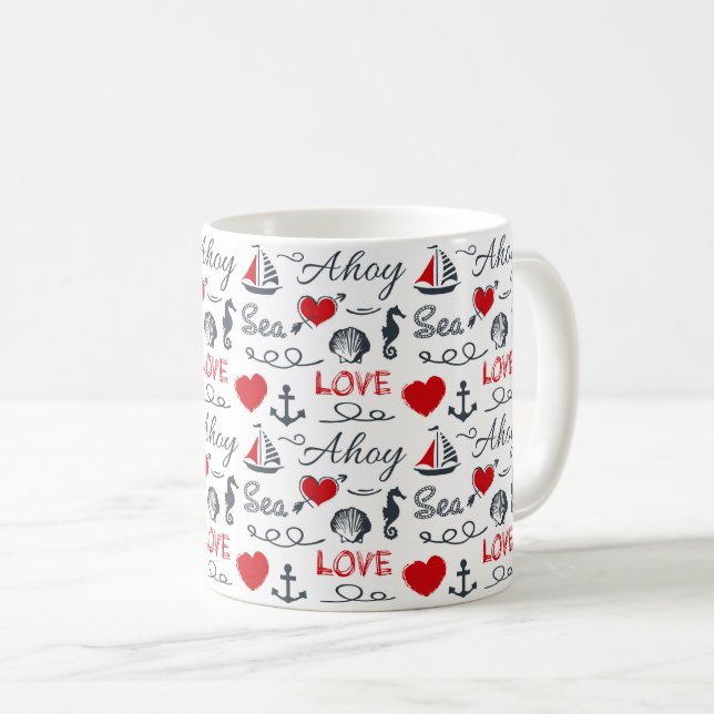 Nahtloses nautisches Muster Kaffeetasse (VorderseiteRechts)