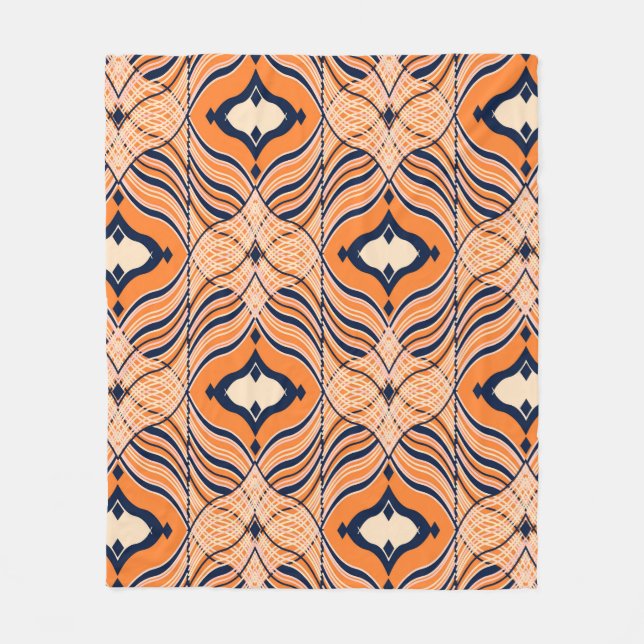 Nahtloses orientalisches Muster, schwarz, orange. Fleecedecke (Vorderseite)