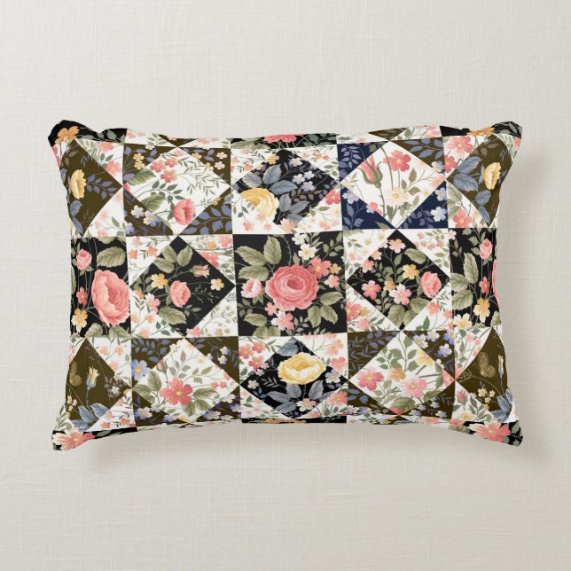 nahtloses Patchwork mit Blume Dekokissen (Vorderseite)
