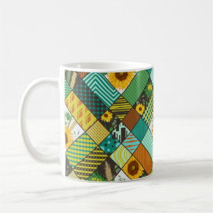 Nahtloses Patchwork mit Getreide, Sonnenblumen Kaffeetasse