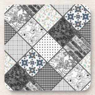 Nahtloses Patchwork Monochrom Schwarz-Weiß-Pflaste Getränkeuntersetzer