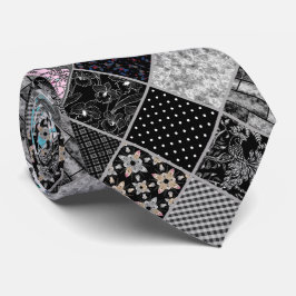 Nahtloses Patchwork Monochrom Schwarz-Weiß-Pflaste Krawatte