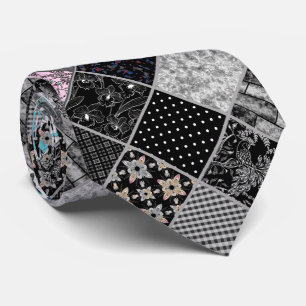 Nahtloses Patchwork Monochrom Schwarz-Weiß-Pflaste Krawatte
