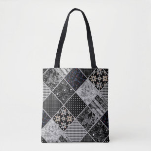 Nahtloses Patchwork Monochrom Schwarz-Weiß-Pflaste Tasche