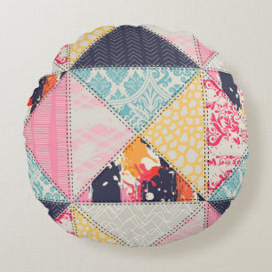 Nahtloses Patchwork-Stilmuster Rundes Kissen