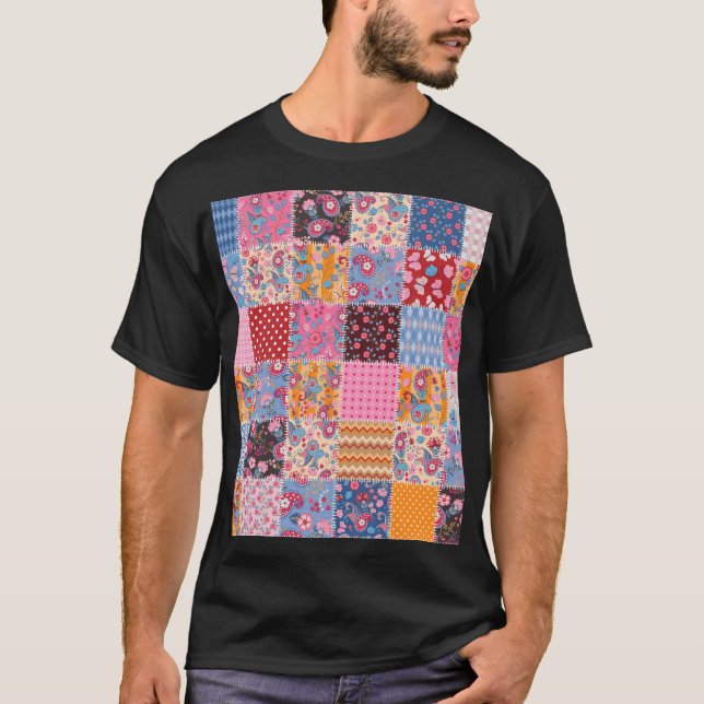 Nahtloses Patchwork, süßes Stoffmuster. T-Shirt (Vorderseite)