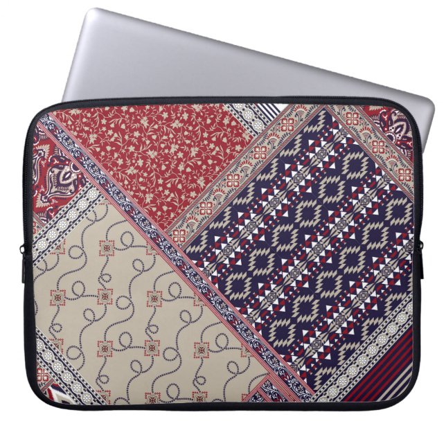 Nahtloses Patchworkmuster auf navy Patchwork, abst Laptopschutzhülle (Vorderseite)