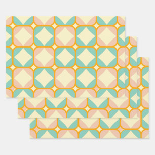Nahtloses Retro-Muster mit abgerundeten Quadraten Geschenkpapier Set
