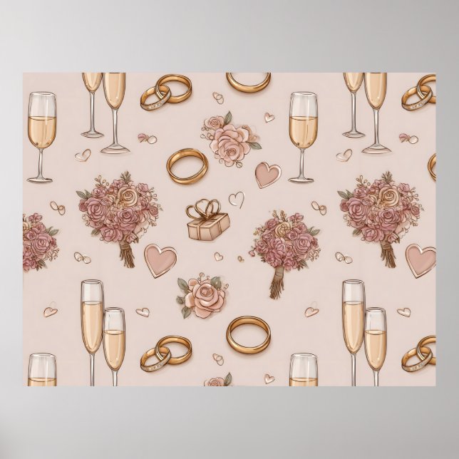 Nahtloses romantisches Hochzeitmuster Poster (Vorne)