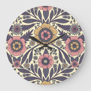 Nahtloses rosa und blaues Blumenmuster Große Wanduhr