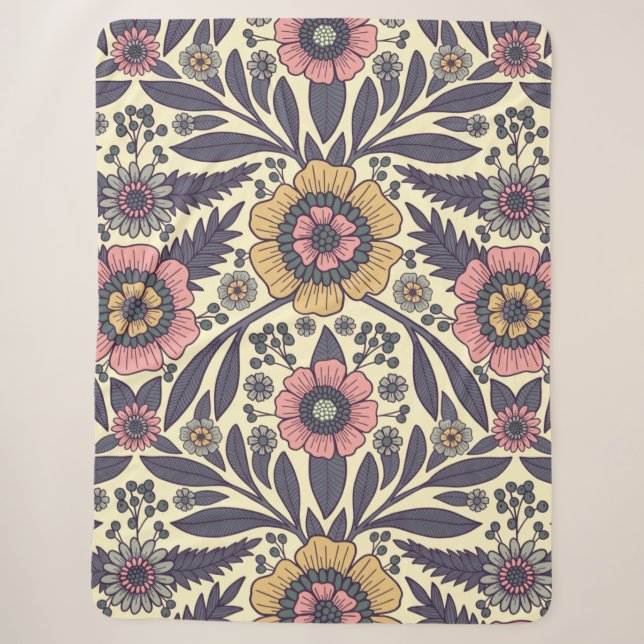 Nahtloses rosa und blaues Blumenmuster Sherpadecke (Vorderseite)