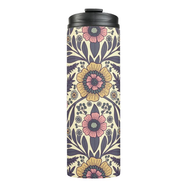 Nahtloses rosa und blaues Blumenmuster Thermosbecher (Vorderseite)