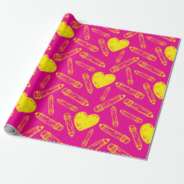 Nahtloses rosa Wrapping Paper mit Herz-Stifte Geschenkpapier