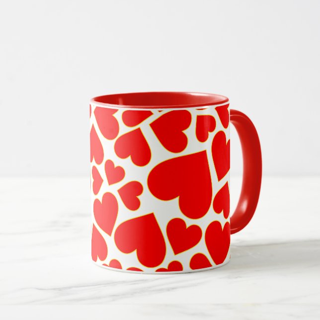 Nahtloses rotes Herzformmuster Tasse (VorderseiteRechts)