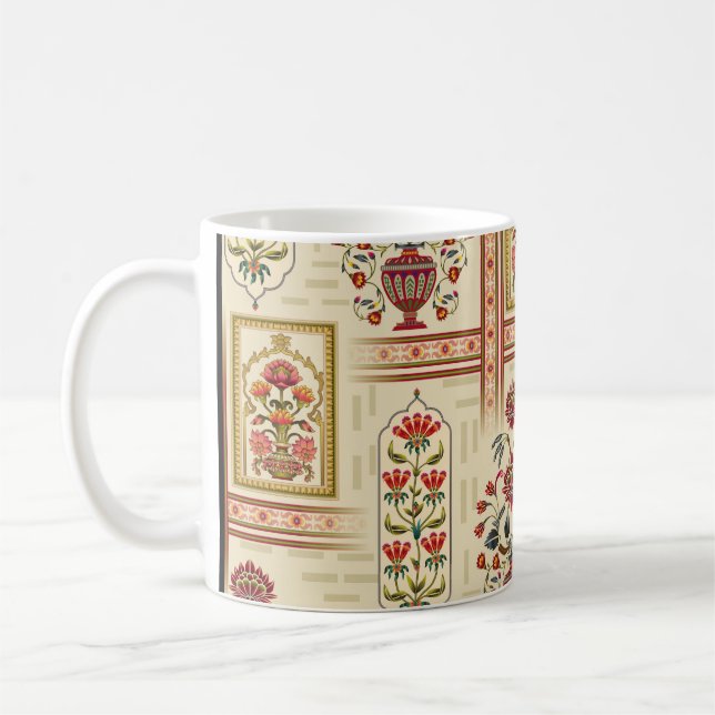 Nahtloses schönes Mughal-Blume-Motiv mit Pattern Kaffeetasse (Links)