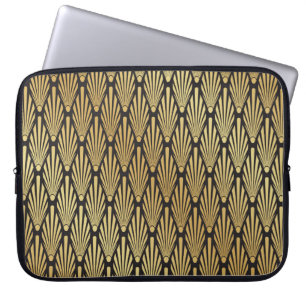 Nahtloses Schwarz und Gold Art Deco Palmenblattmus Laptopschutzhülle