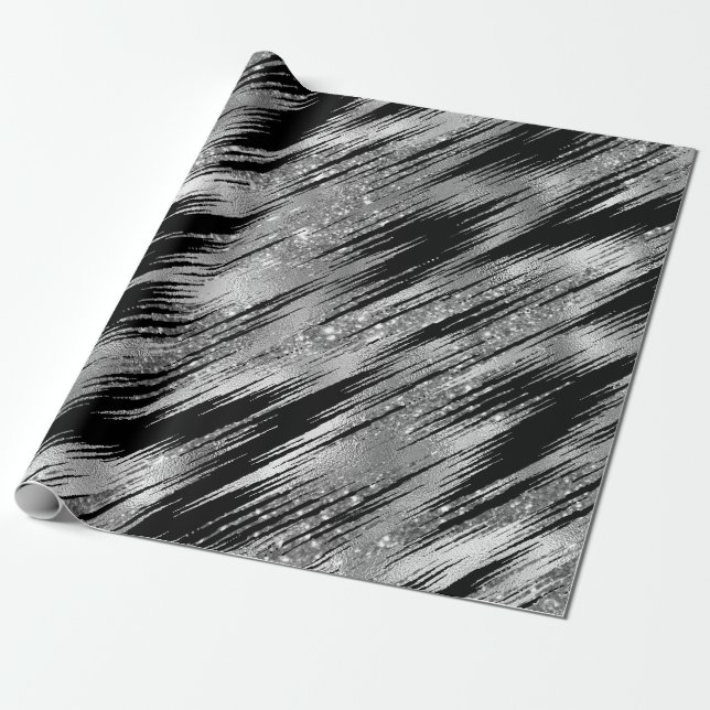 Nahtloses Schwarz und Silver Basic Patten-16 Geschenkpapier (Ungerollt)