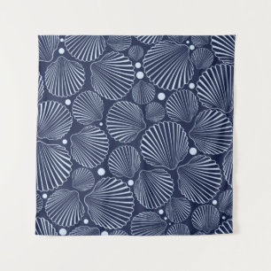 Nahtloses Seemuster mit blauen Muscheln. Sommer Wandteppich