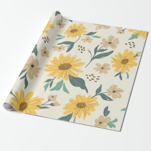 Nahtloses Sonnenblumenmuster. Gelbe Daisy auf weiß Geschenkpapier
