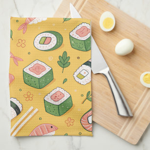 Nahtloses Sushi-Muster – Süßes Japanisches Essen Geschirrtuch