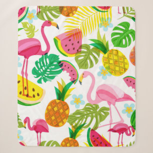 Nahtloses tropisches Muster mit rosa Flamingo, Pal Sherpadecke