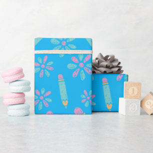 Nahtloses Umschlagpapier: Blume-Stift-Schule Geschenkpapier