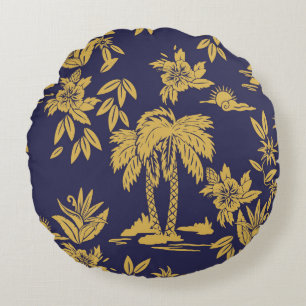 Nahtloses Vintage-Design mit Hawaii, tropisch Rundes Kissen