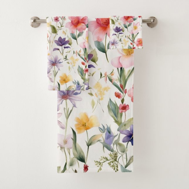 Nahtloses Wasserfarben-Blumenmuster Badhandtuch Set (Insitu)