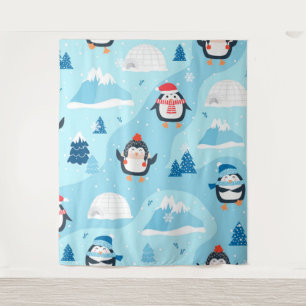 nahtloses Weihnachtsmuster mit Pinguin Wandteppich