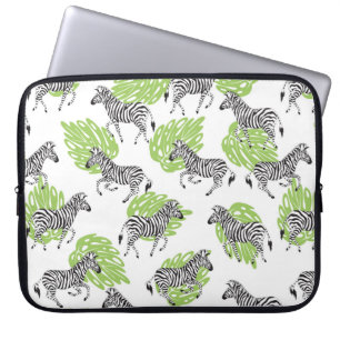 Nahtloses weißes Muster mit Zebras. Darstellung Laptopschutzhülle