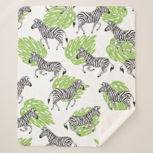 Nahtloses weißes Muster mit Zebras. Darstellung Sherpadecke