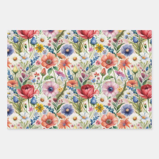 Nahtloses Wildblumen-Muster Möbel-Decoupage  Geschenkpapier Set (Vorderseite)