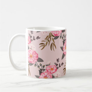 Nahtloses, wunderschönes Muster in Gartenblumen. F Kaffeetasse