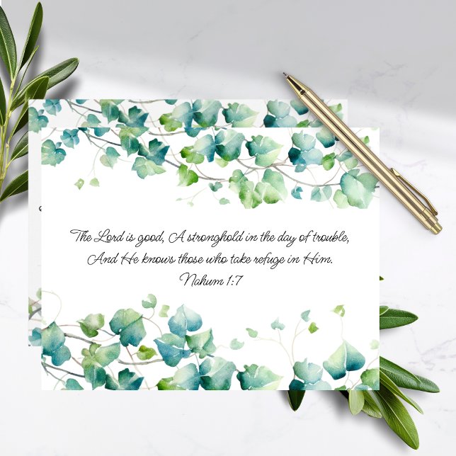 Nahum 1:7 English burmese Ivy White Note Card Mitteilungskarte (Von Creator hochgeladen)
