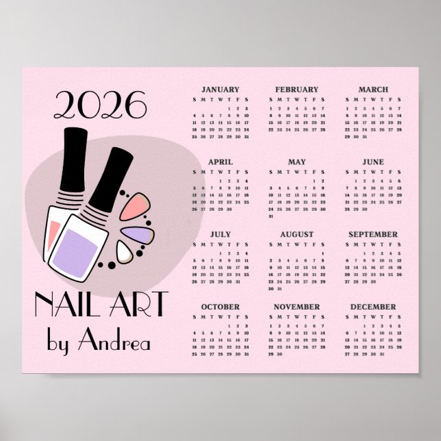 Nail Art Manicure Design 2026 Calendar Poster (Vorne)